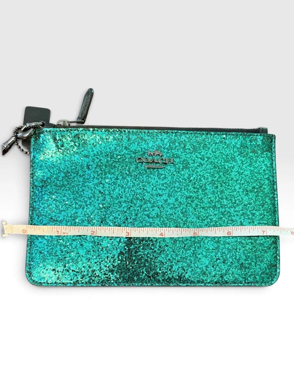 Coach 77964B Emerald Green Glitter Wristlet NWOT Dust Bag